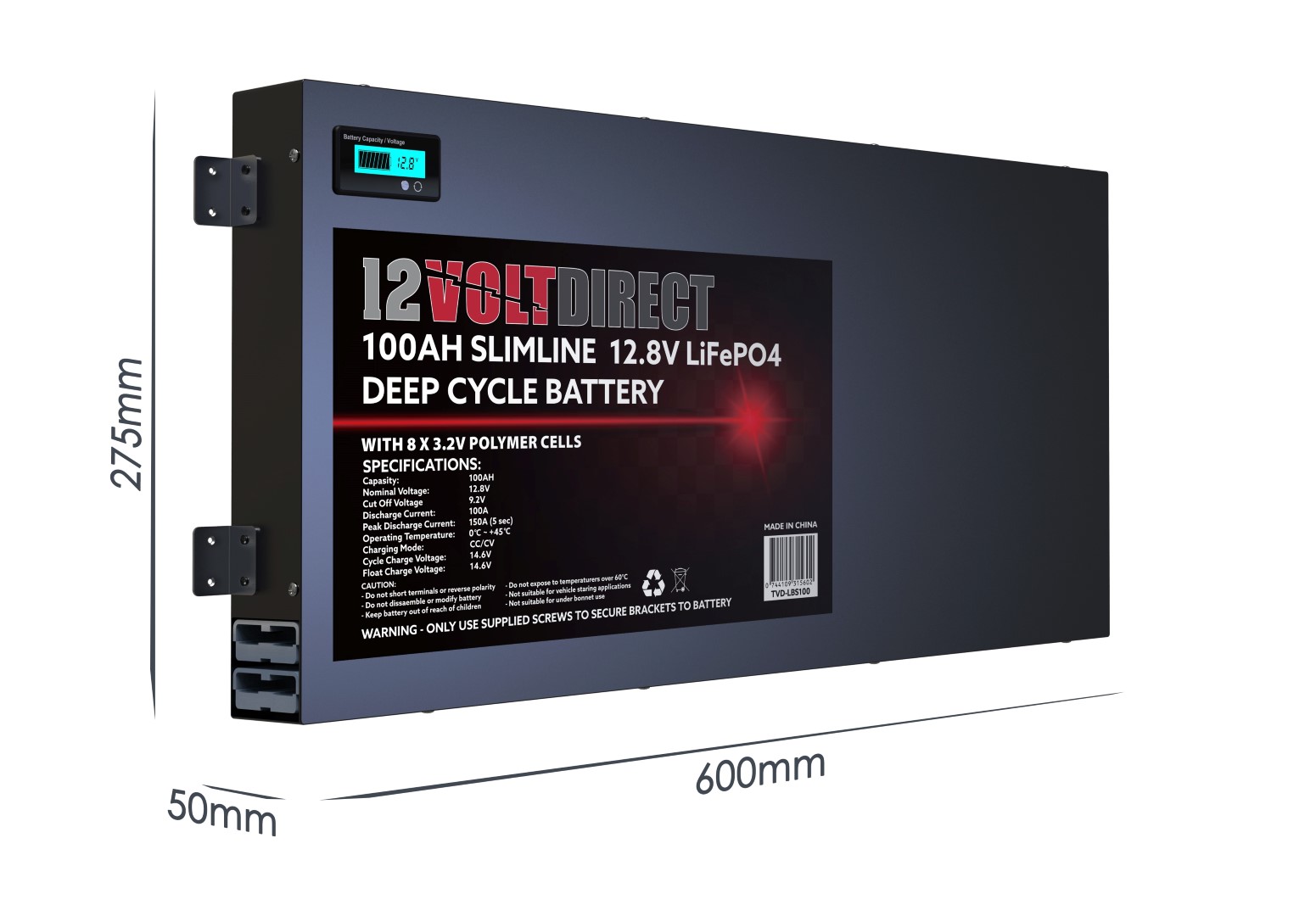 100Ah 12.8V Slimline Lithium LiFePO4 Deep Cycle Battery